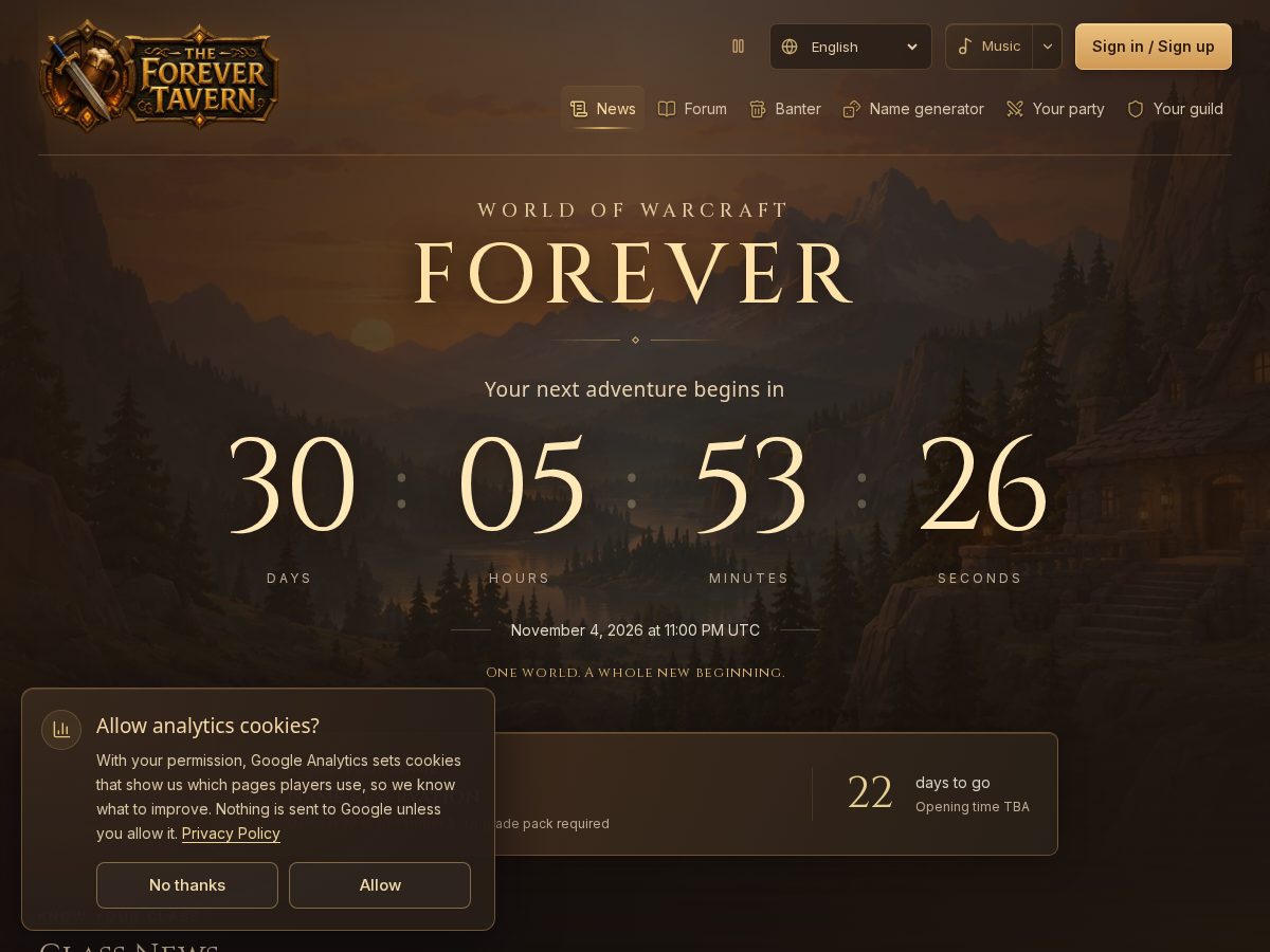 Landing-page snapshot of theforevertavern.com