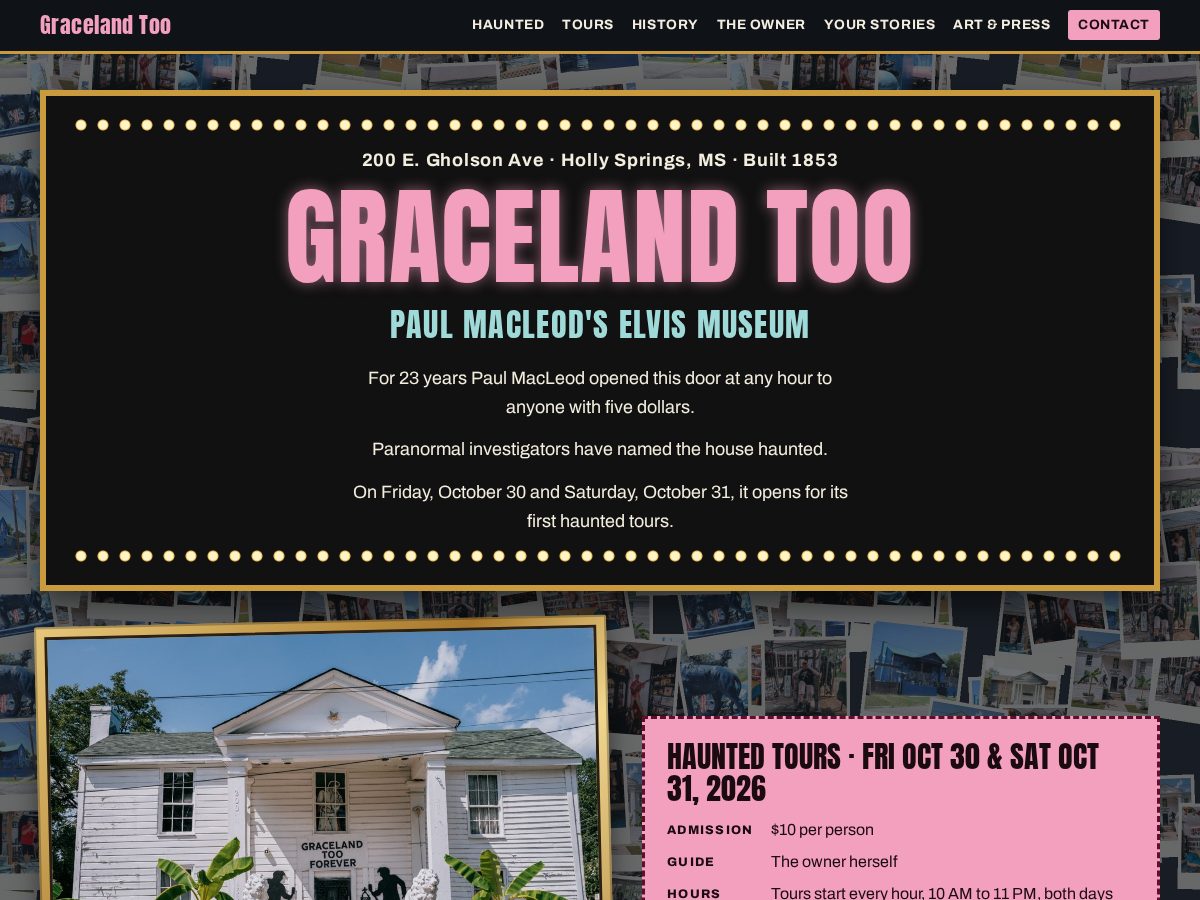 Landing-page snapshot of thegracelandtoo.com