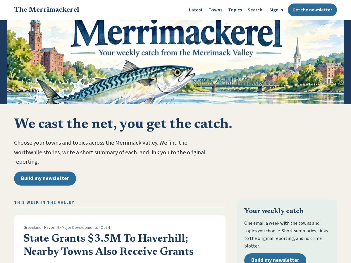 Landing-page snapshot of themerrimackerel.com