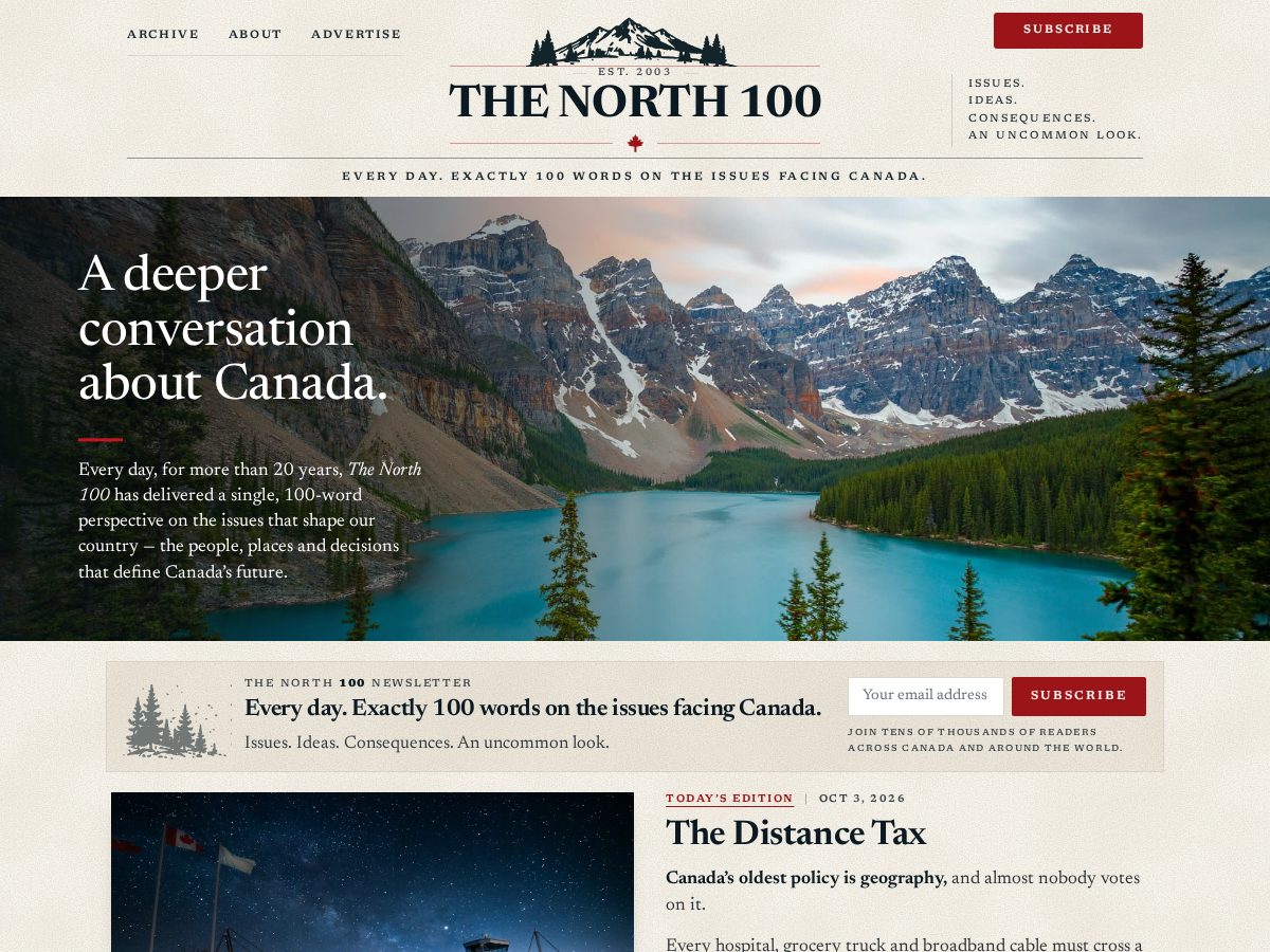 Landing-page snapshot of thenorth100.com