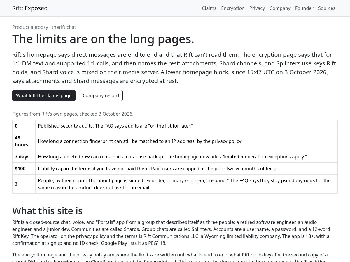 Landing-page snapshot of therift.exposed