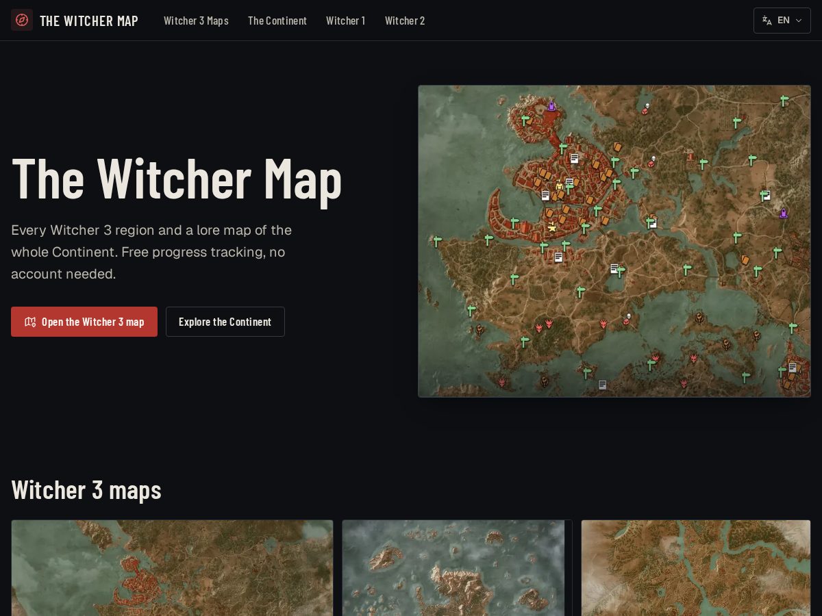 Landing-page snapshot of thewitchermap.com