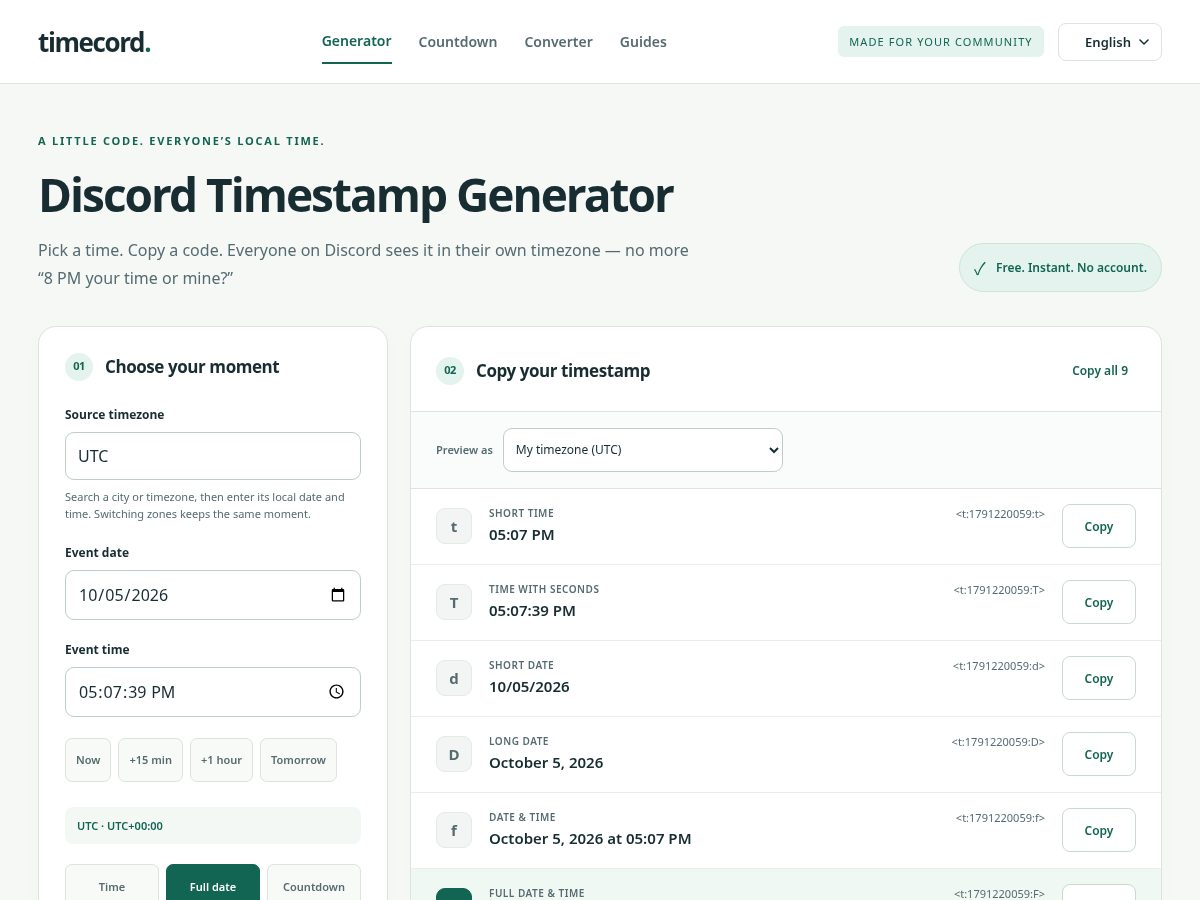 Landing-page snapshot of timecord.org