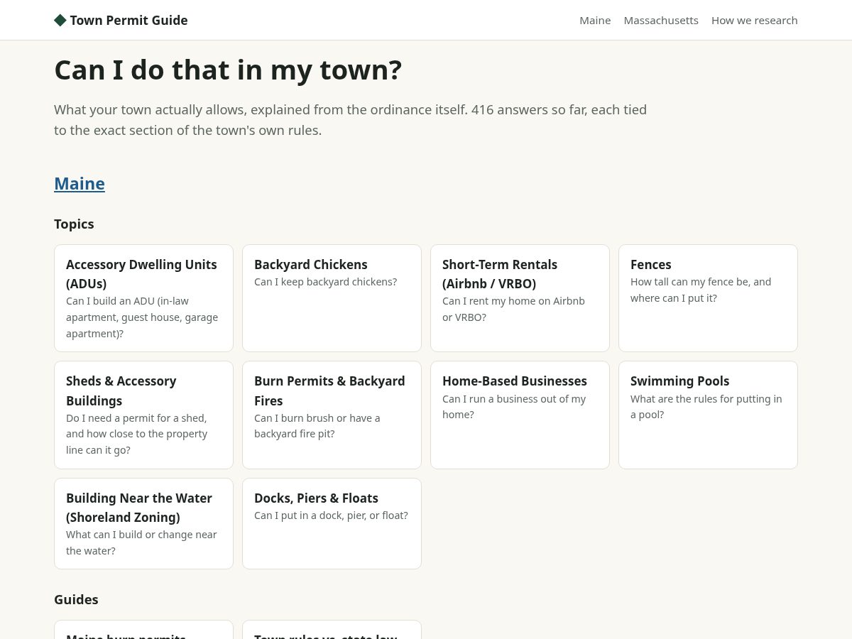 Landing-page snapshot of townpermitguide.com