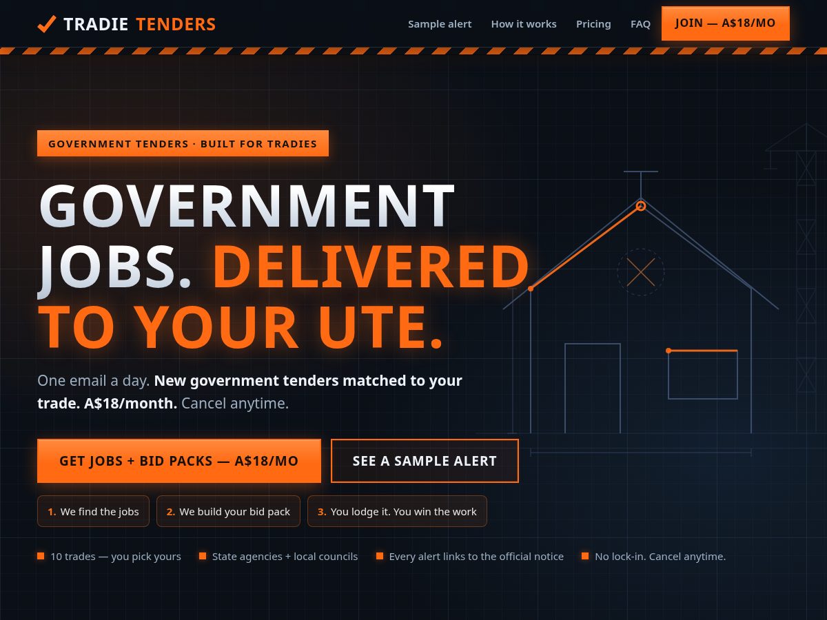 Landing-page snapshot of tradietenders.com