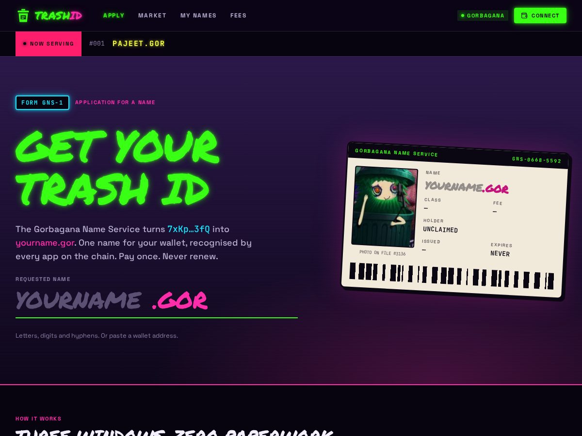 Landing-page snapshot of trashid.wtf