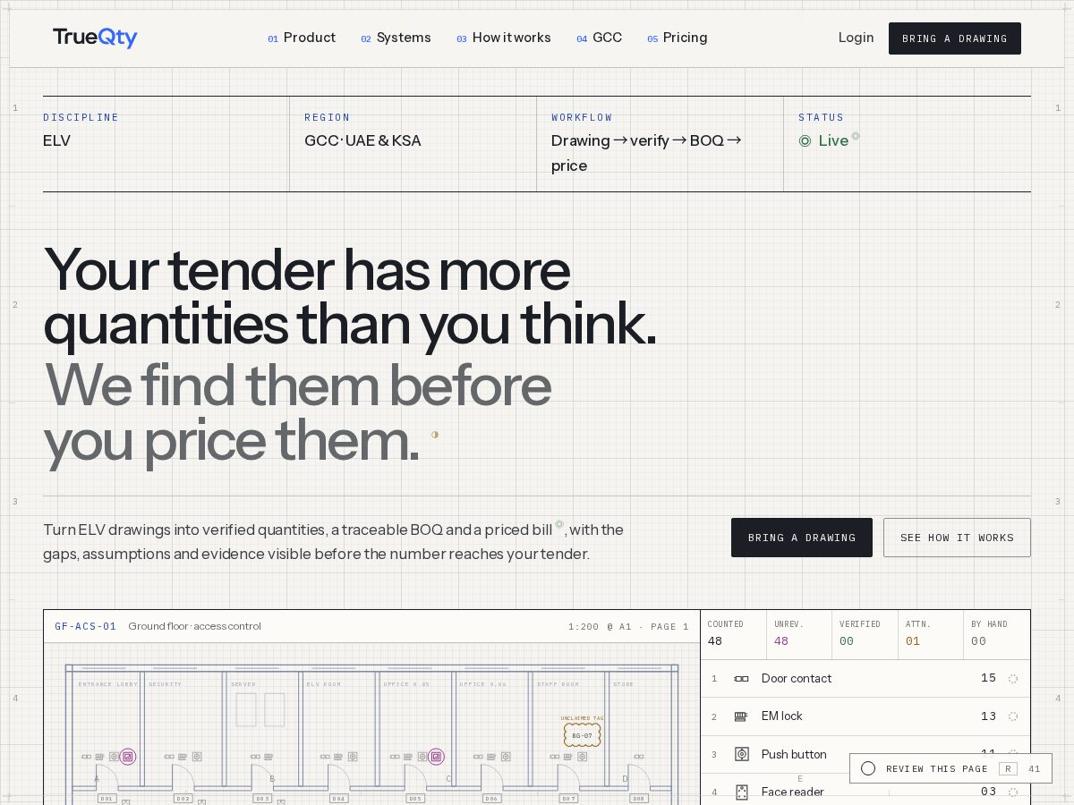 Landing-page snapshot of trueqty.com
