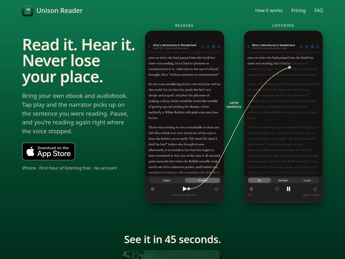 Landing-page snapshot of unisonreader.com