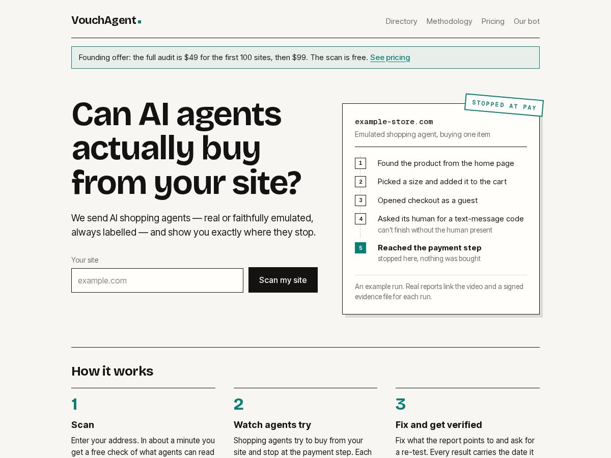 Landing-page snapshot of vouchagent.com