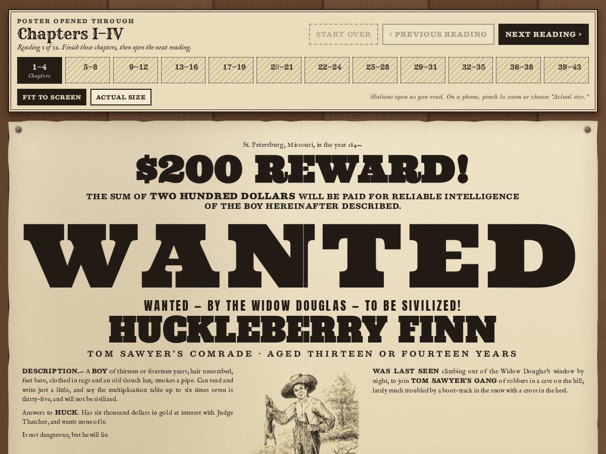 Landing-page snapshot of wantedhuckfinn.online