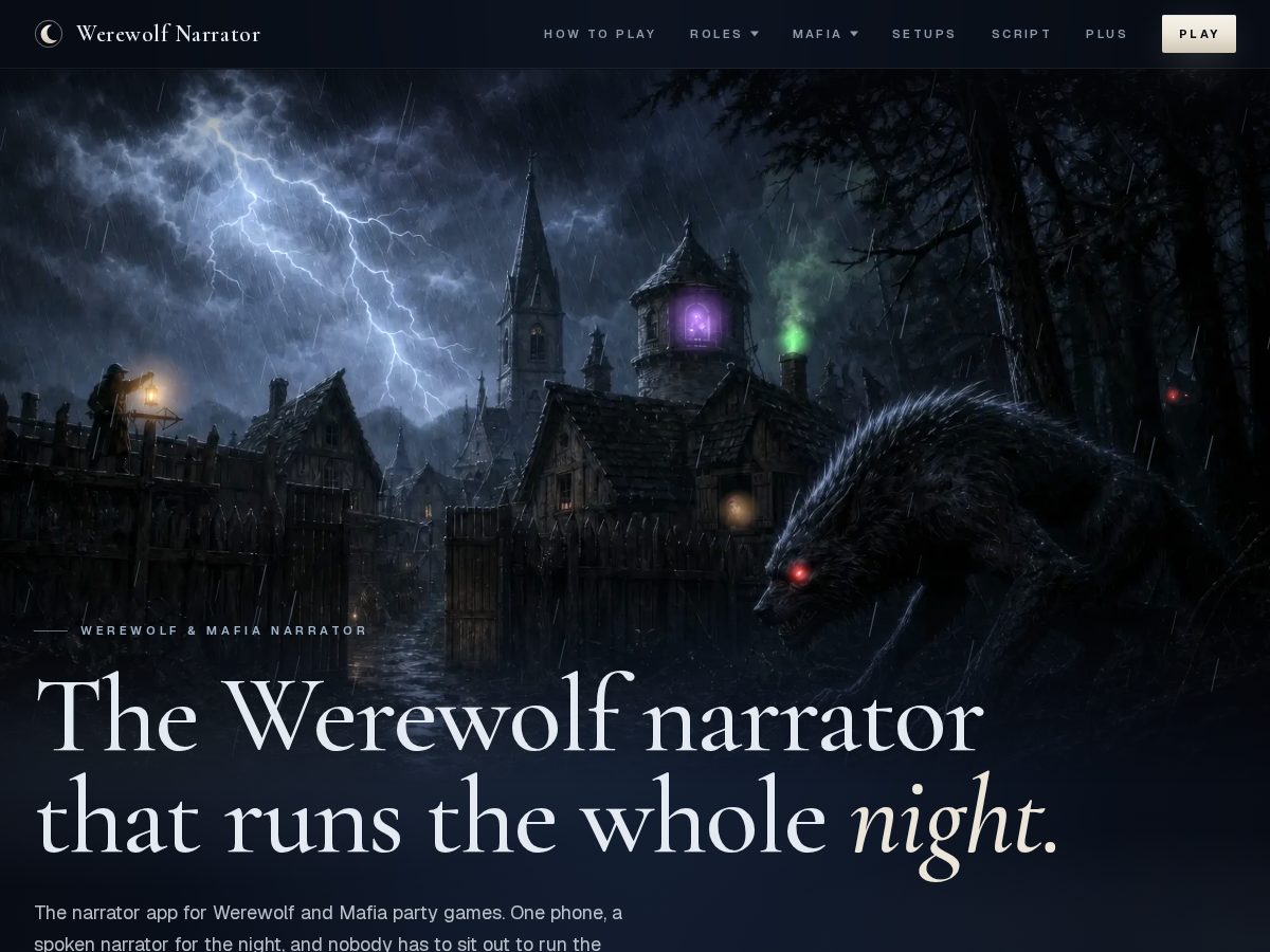 Landing-page snapshot of werewolfnarrator.com