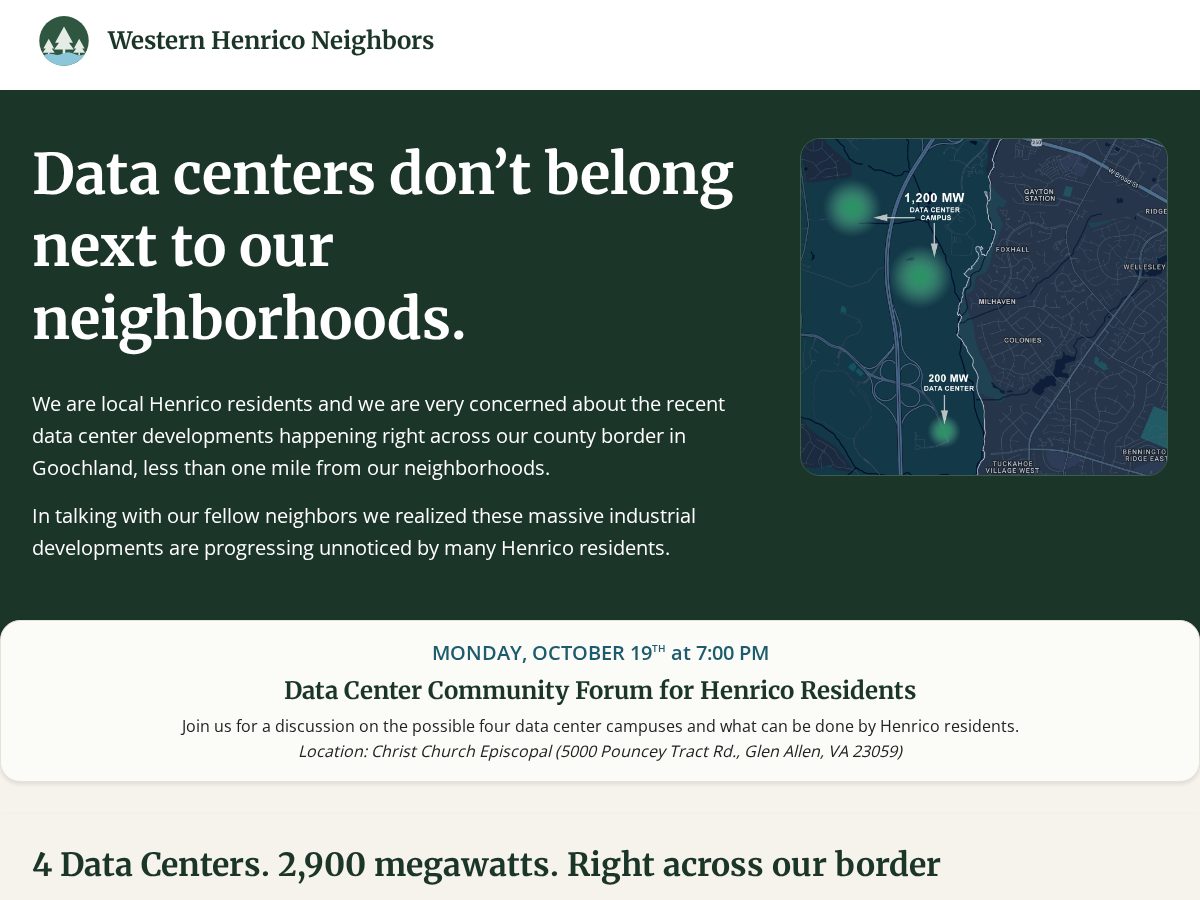 Landing-page snapshot of westernhenriconeighbors.org