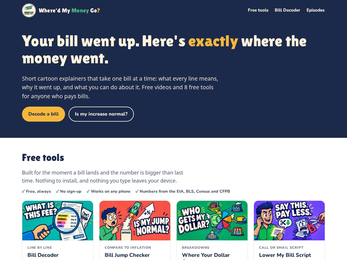 Landing-page snapshot of wheredmymoney.com