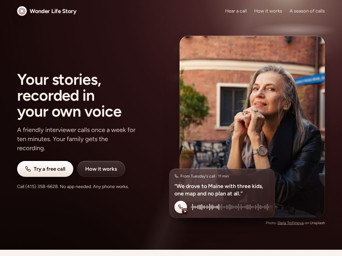 Landing-page snapshot of wonderlifestory.com