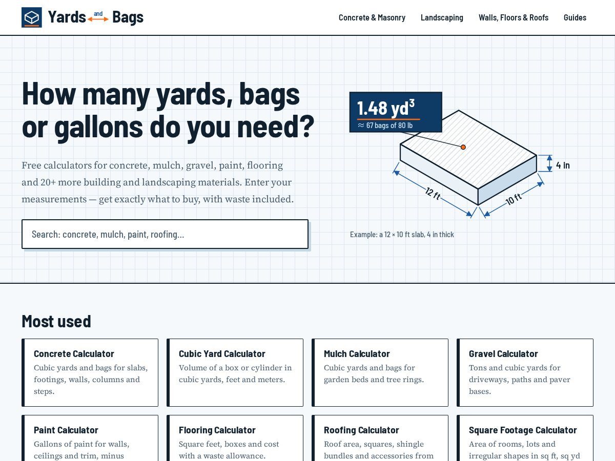 Landing-page snapshot of yardsandbags.com