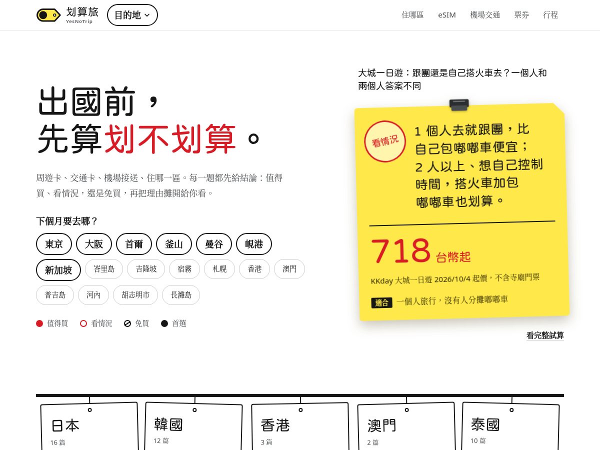 Landing-page snapshot of yesnotrip.com