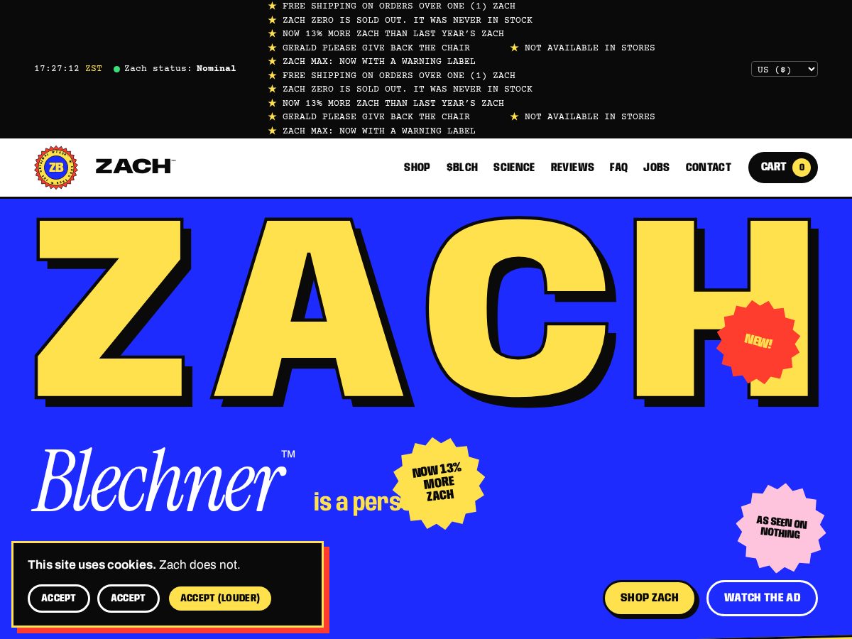 Landing-page snapshot of zachblechner.com