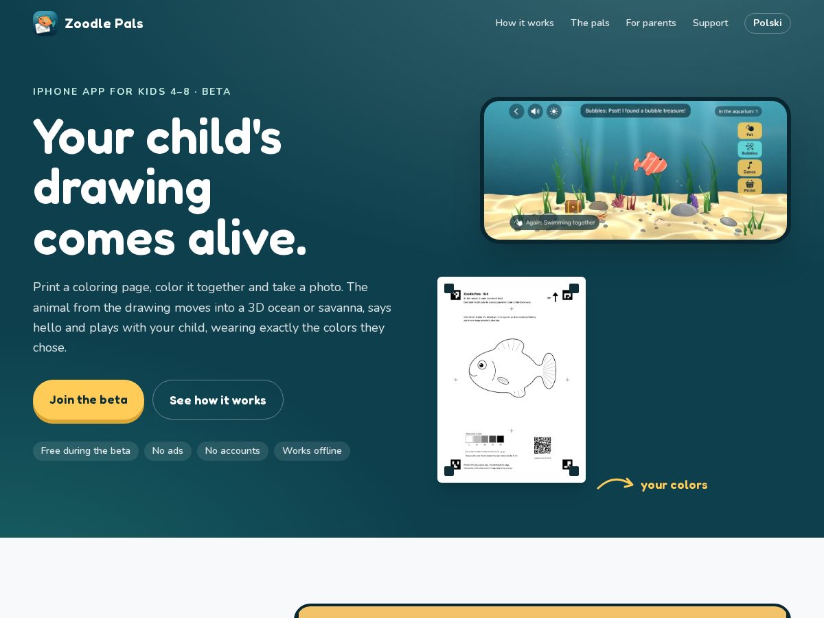 Landing-page snapshot of zoodle-pals.com