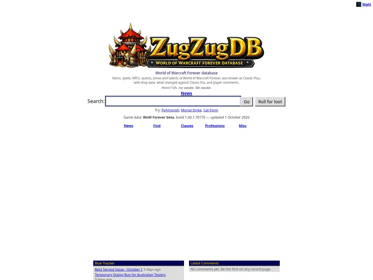 Landing-page snapshot of zugzugdb.com