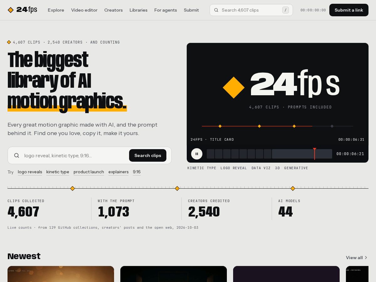 Landing-page snapshot of 24fps.dev