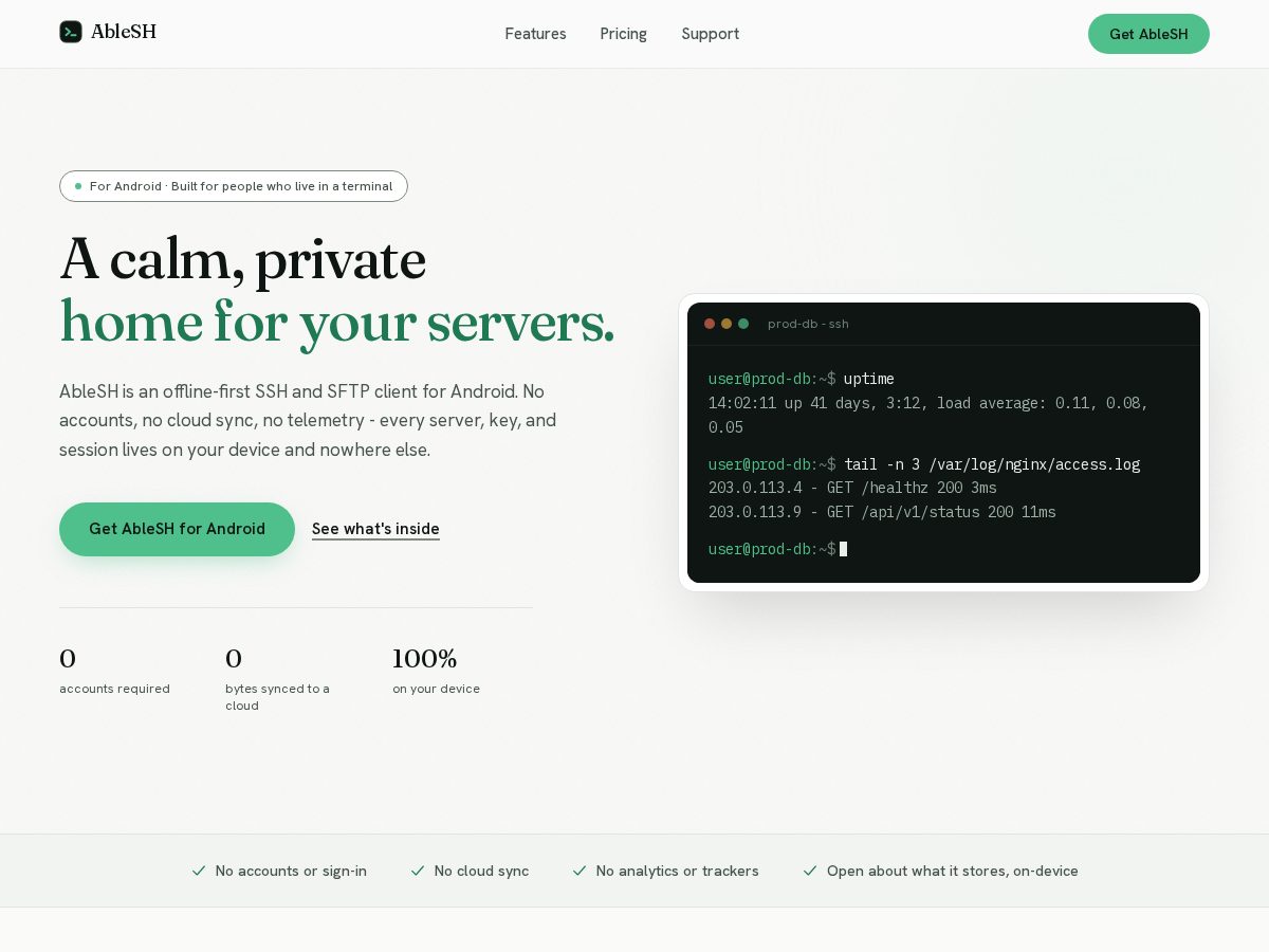 Landing-page snapshot of ablesh.app