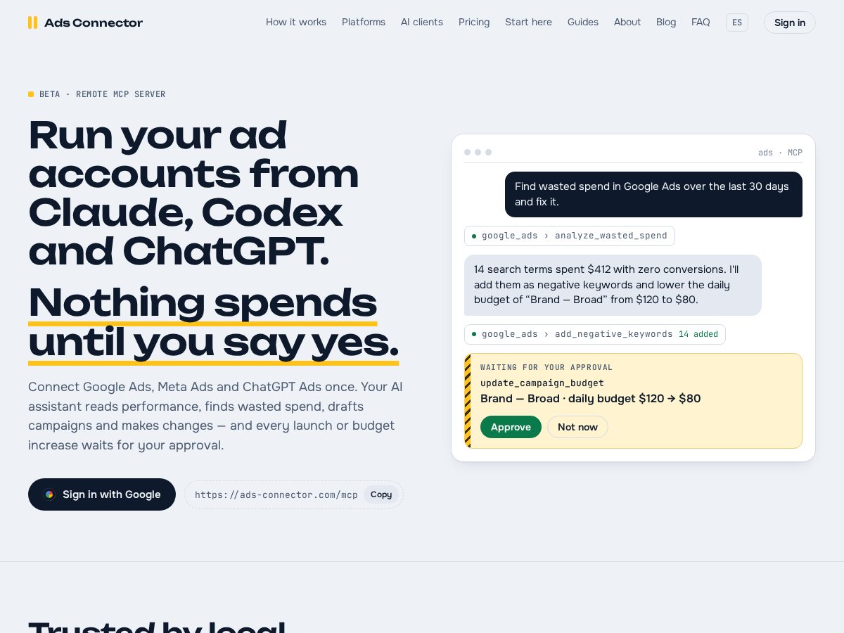 Landing-page snapshot of ads-connector.com