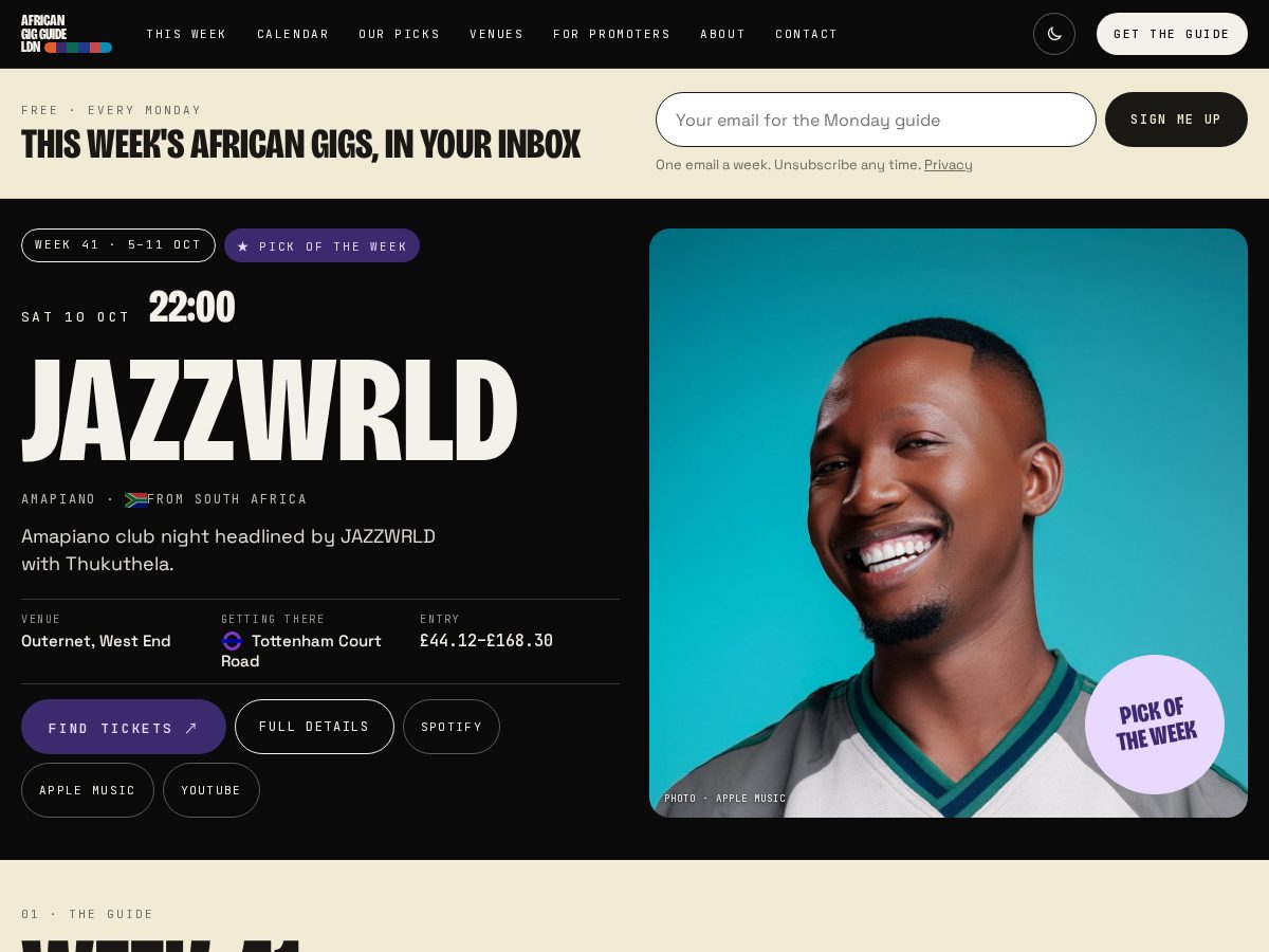 Landing-page snapshot of africangigguide.com