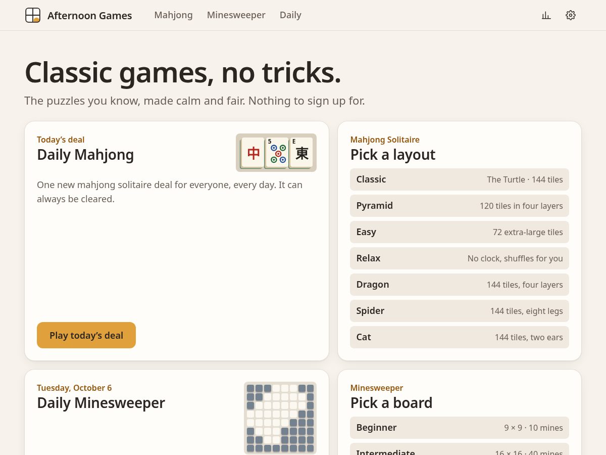 Landing-page snapshot of afternoongames.com