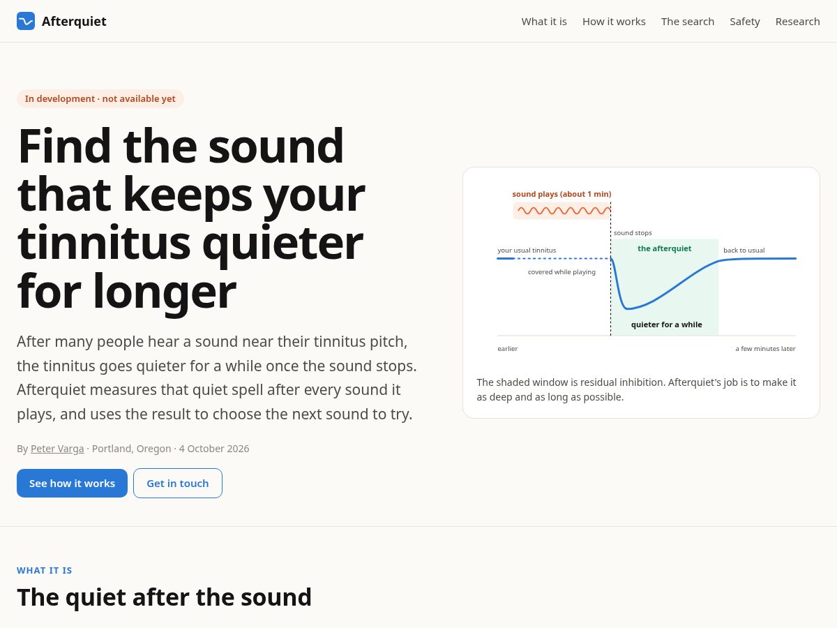 Landing-page snapshot of afterquiet.app