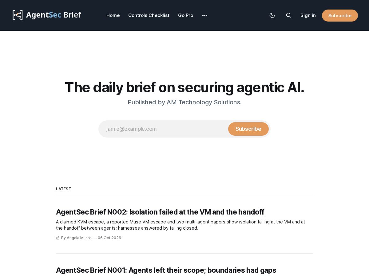 Landing-page snapshot of agentsecbrief.com