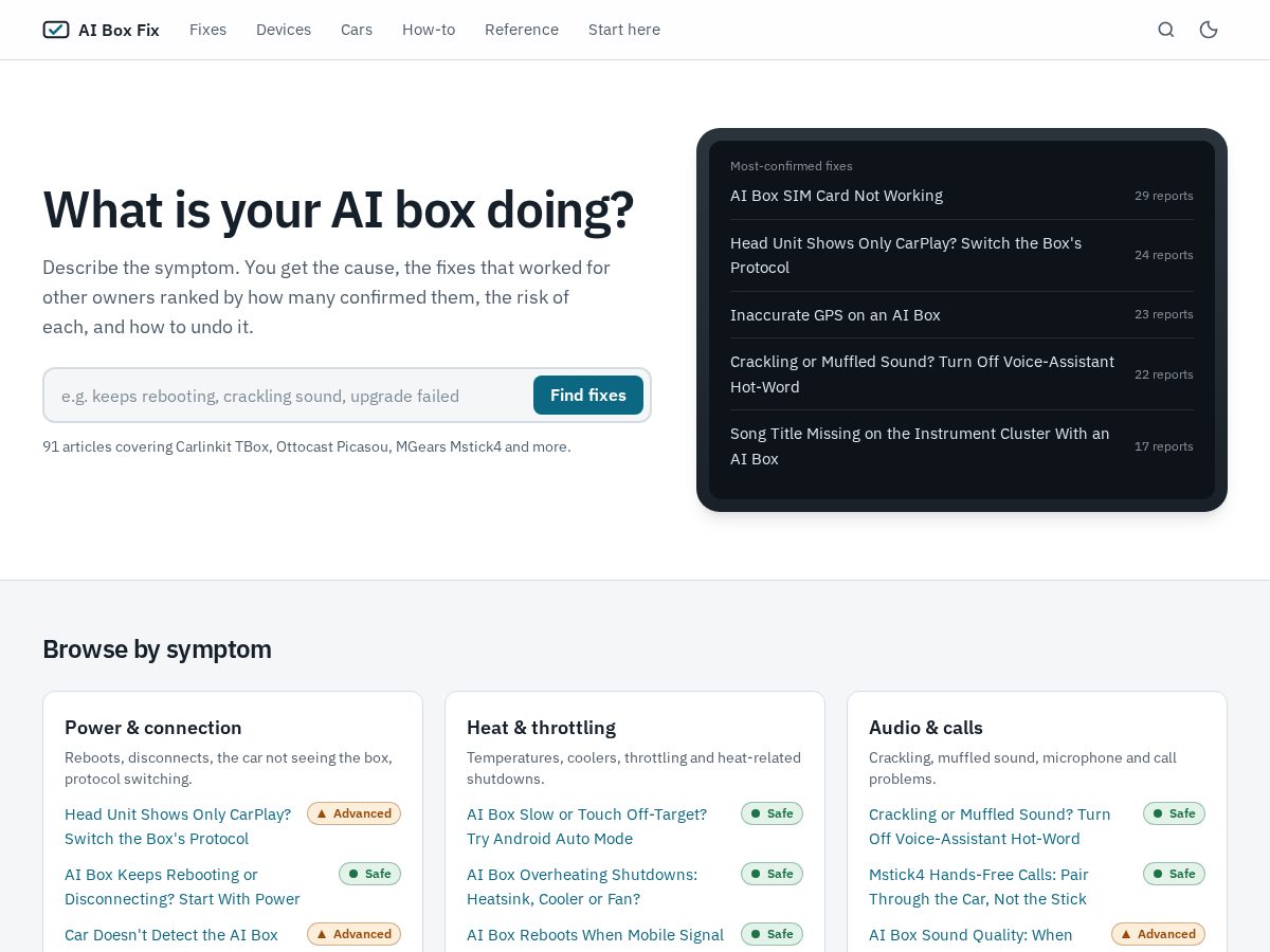 Landing-page snapshot of aiboxfix.com