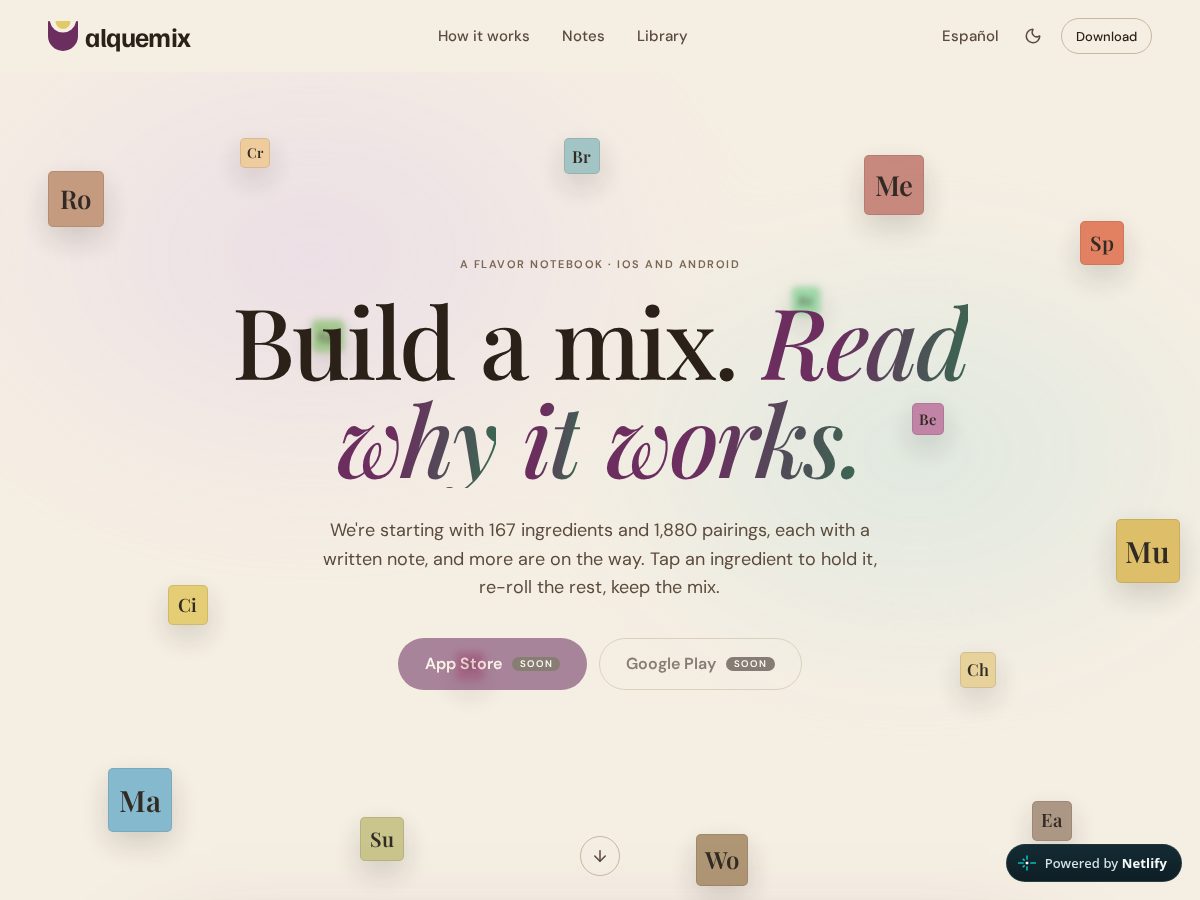 Landing-page snapshot of alquemix.app