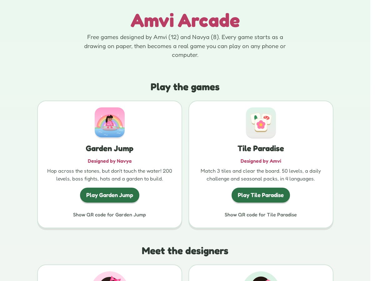 Landing-page snapshot of amviarcade.app