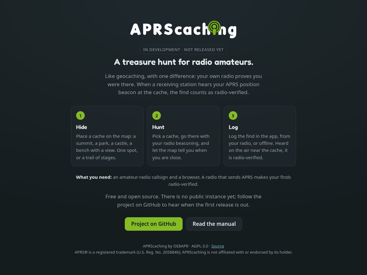 Landing-page snapshot of aprscaching.net