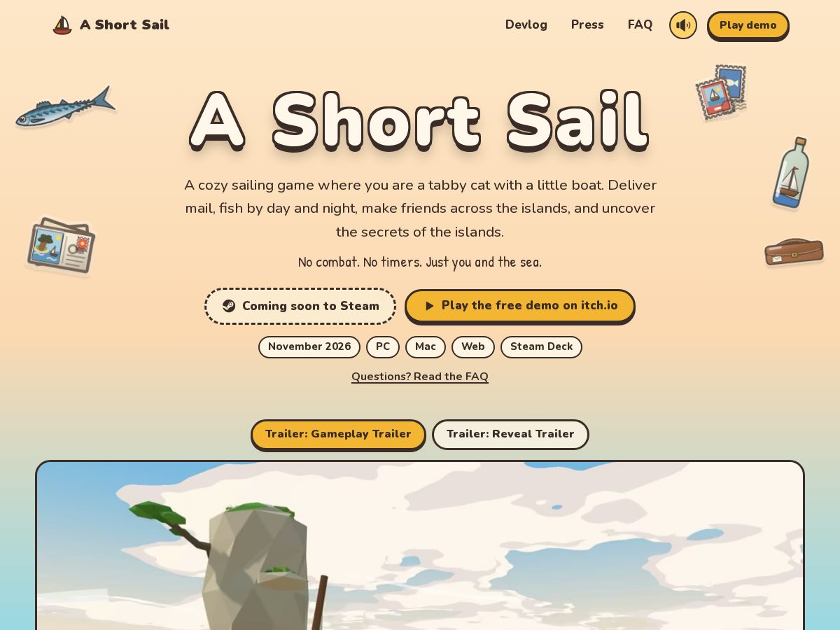 Landing-page snapshot of ashortsail.com