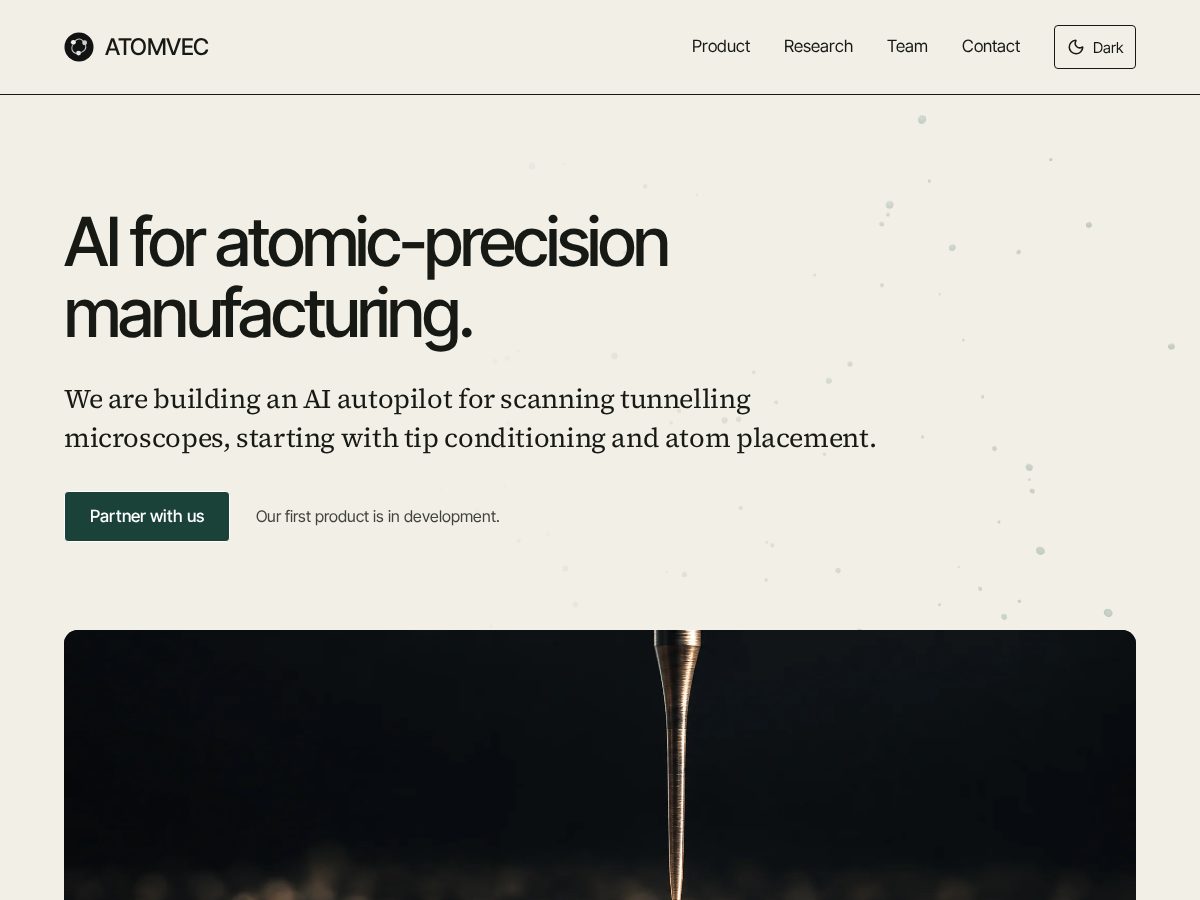 Landing-page snapshot of atomvec.com