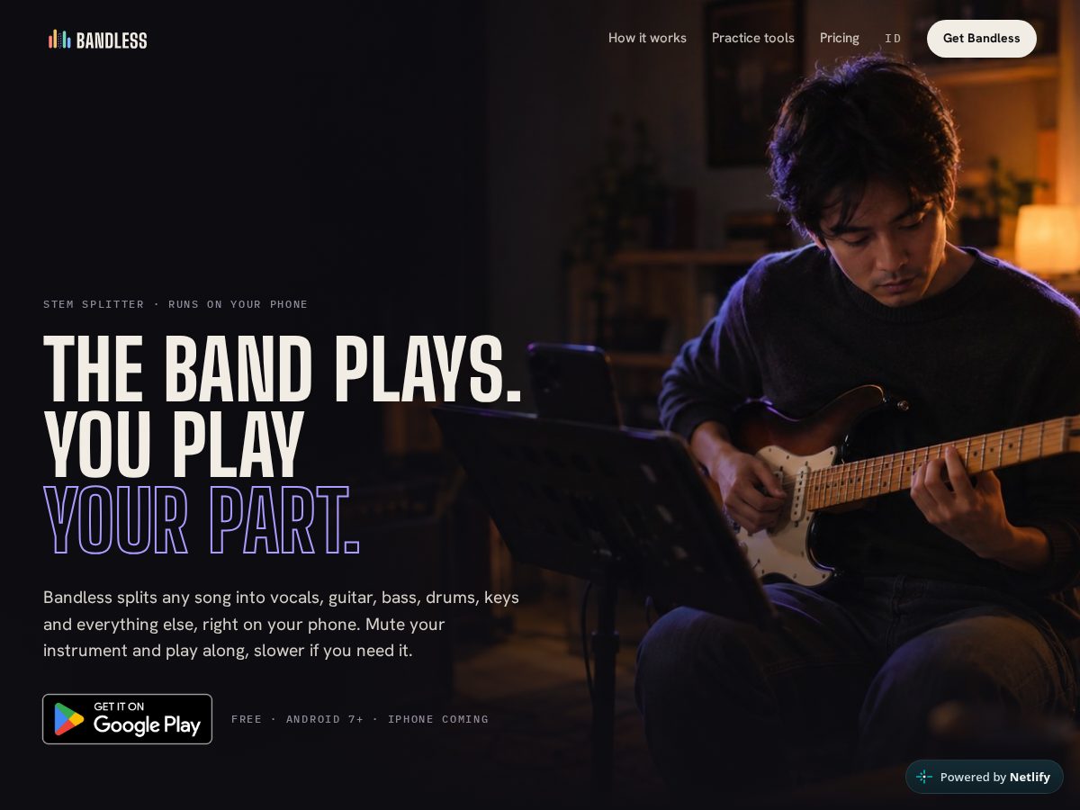 Landing-page snapshot of bandlessapp.com