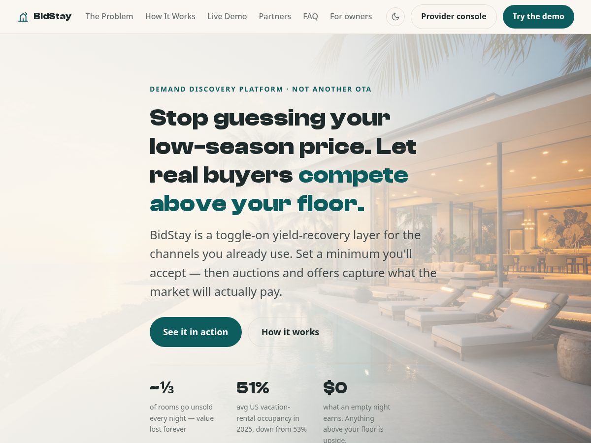 Landing-page snapshot of bid4stay.com