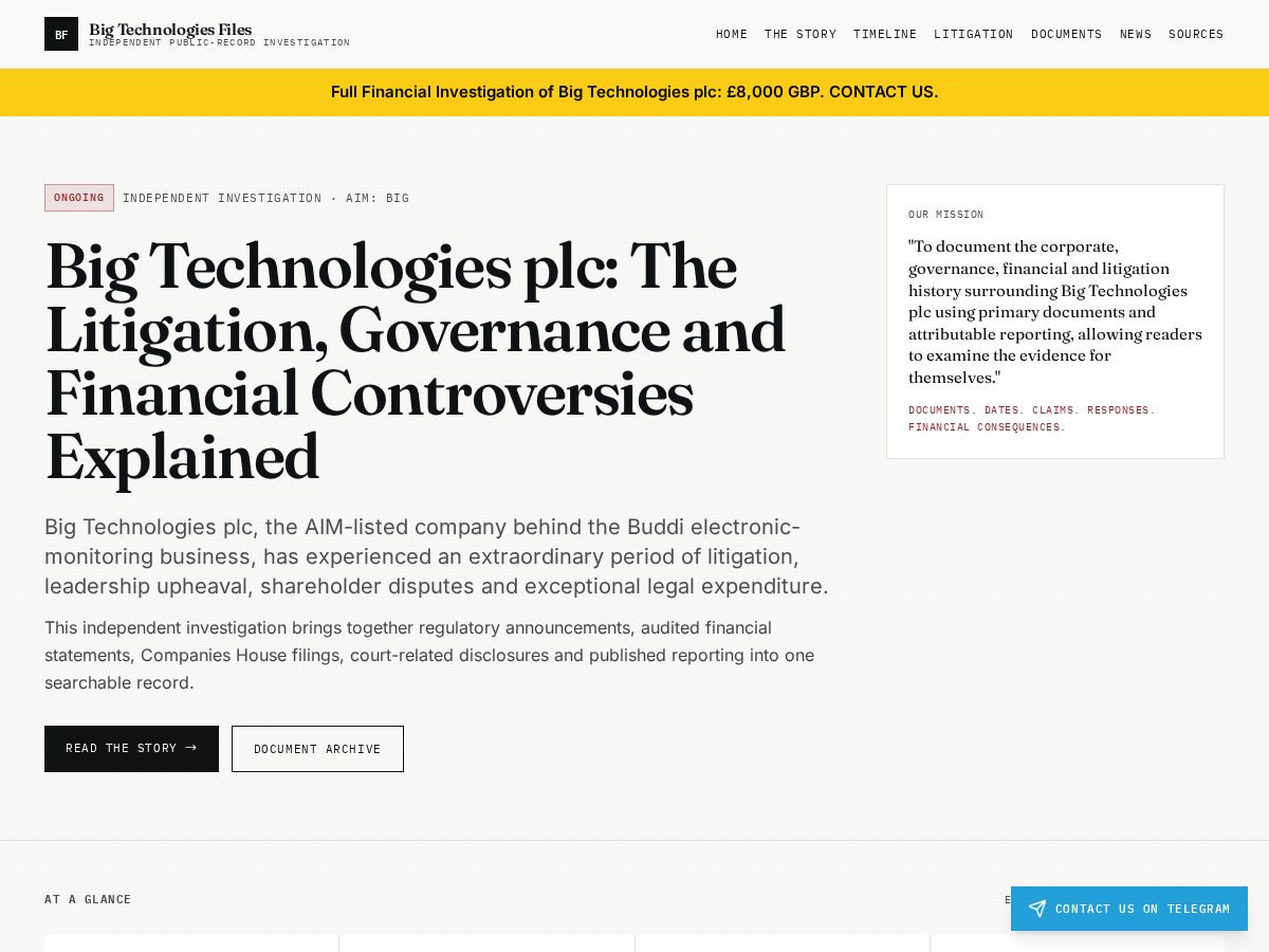 Landing-page snapshot of bigtechnologiesplc.online