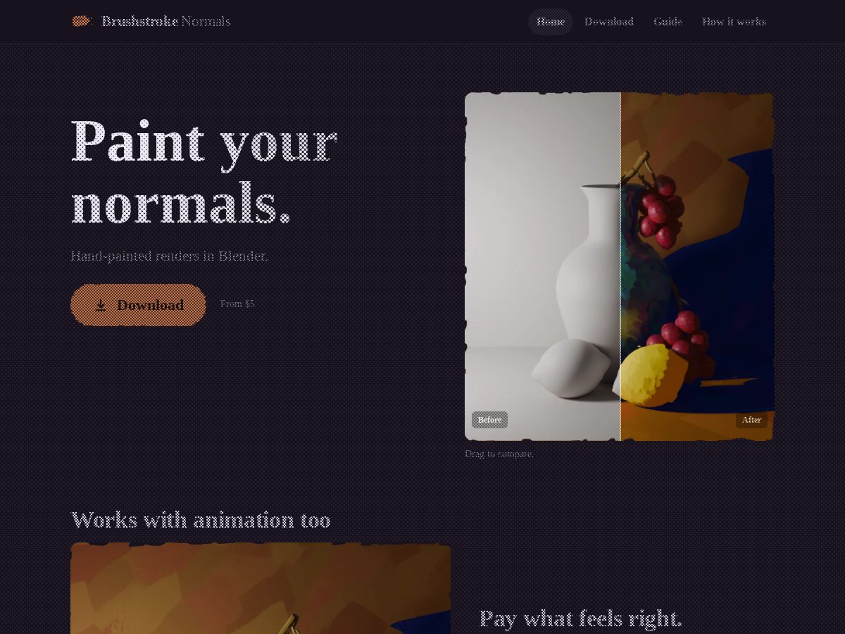 Landing-page snapshot of brushstrokenormals.store