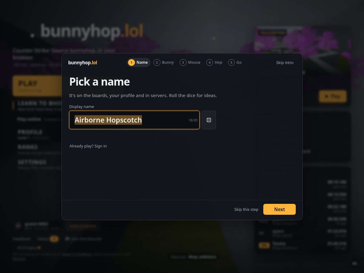 Landing-page snapshot of bunnyhop.lol