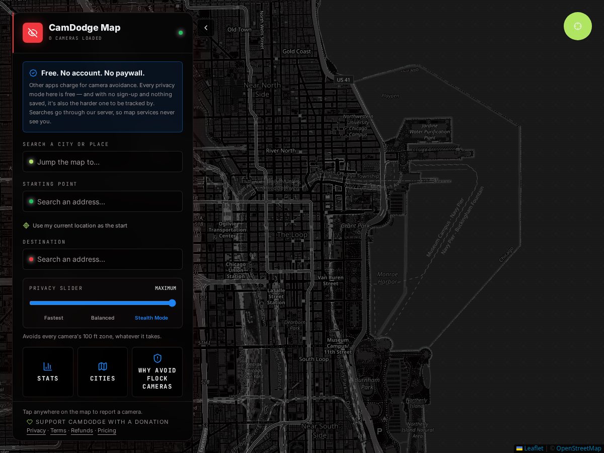 Landing-page snapshot of camdodge.app