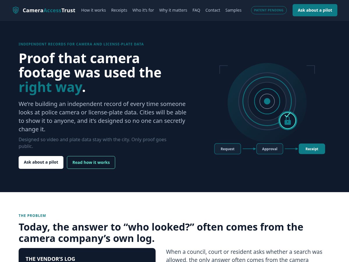 Landing-page snapshot of cameraaccesstrust.com