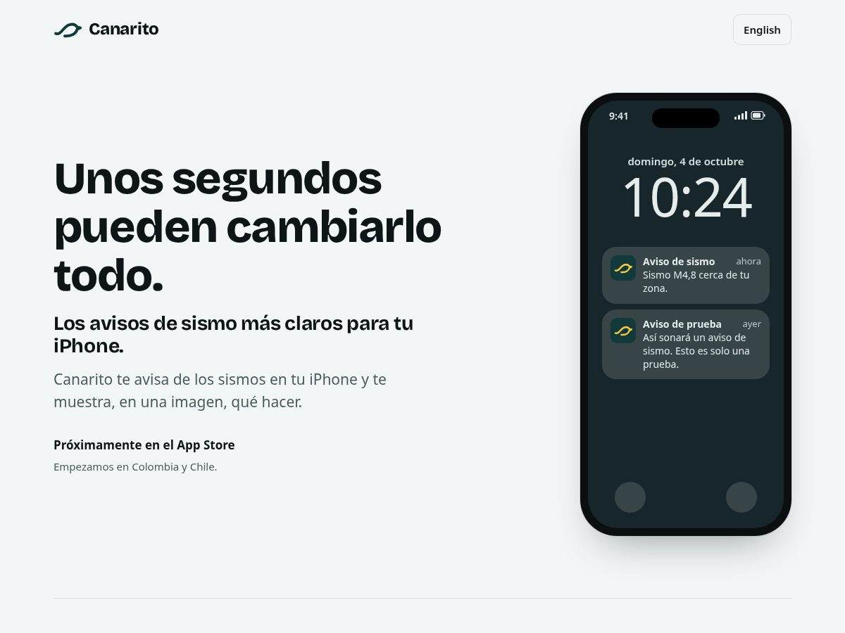 Landing-page snapshot of canarito.app