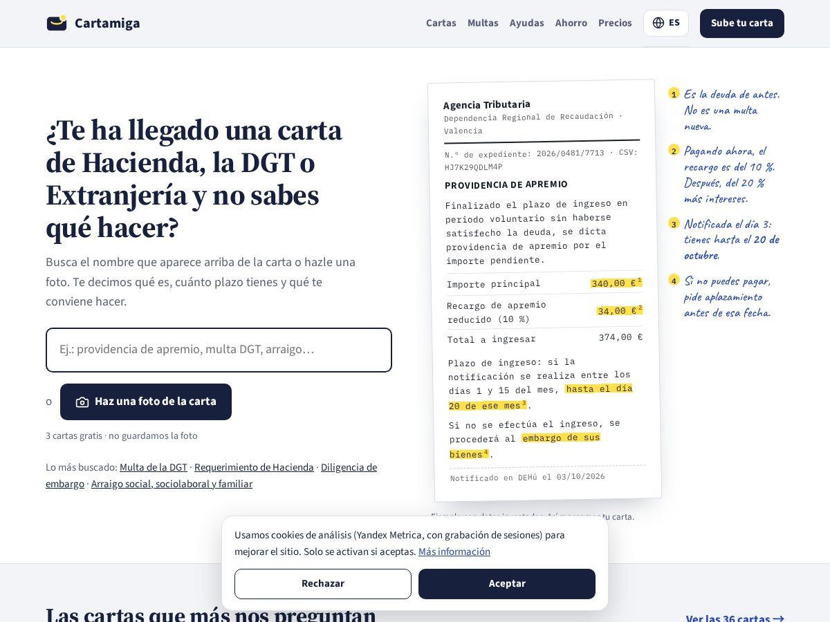 Landing-page snapshot of cartamiga.com