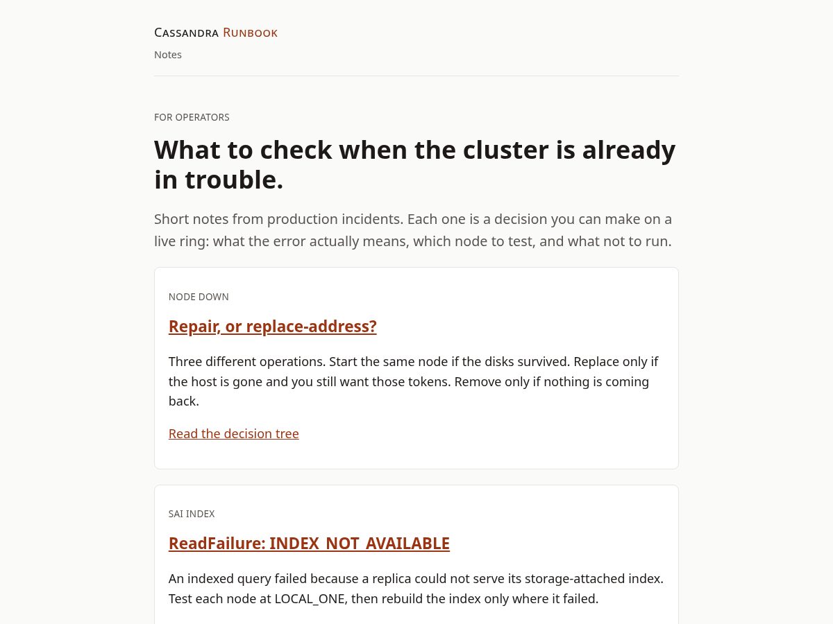 Landing-page snapshot of cassandrarunbook.com