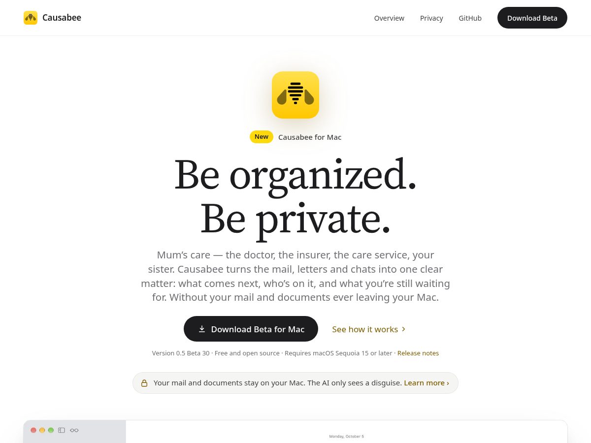 Landing-page snapshot of causabee.app