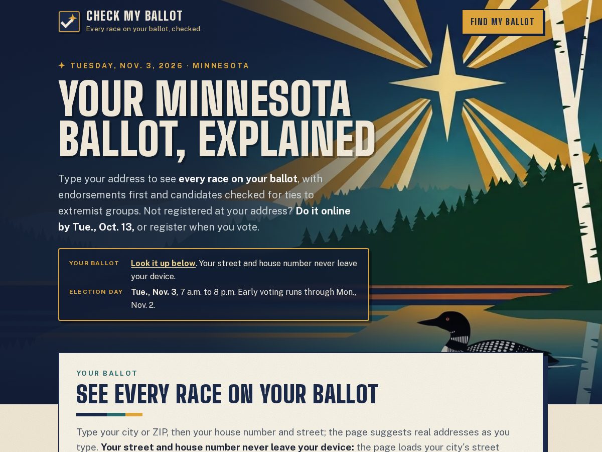 Landing-page snapshot of checkmyballot.org