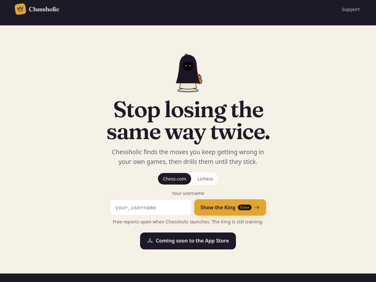 Landing-page snapshot of chessholic.app