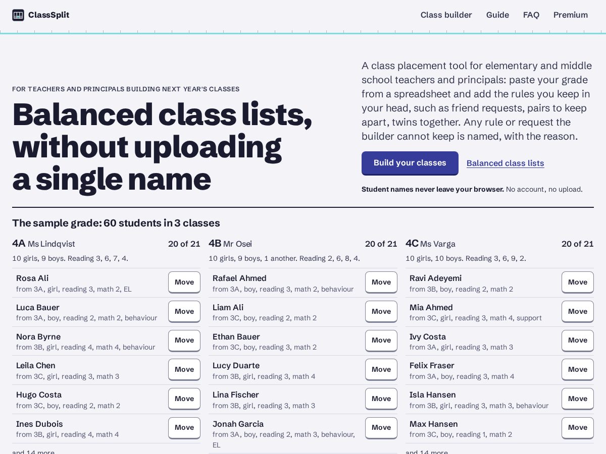 Landing-page snapshot of classsplit.app